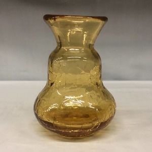 Vintage Gold Bottle Gold crackle glass small bud vase with curled neck Home Deco